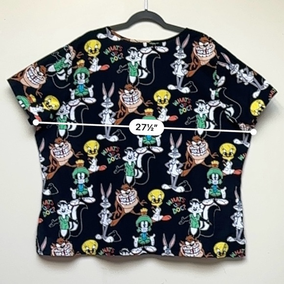 Looney Tunes Cartoon Characters Black Scrub Top Size 3XL - Picture 9 of 10